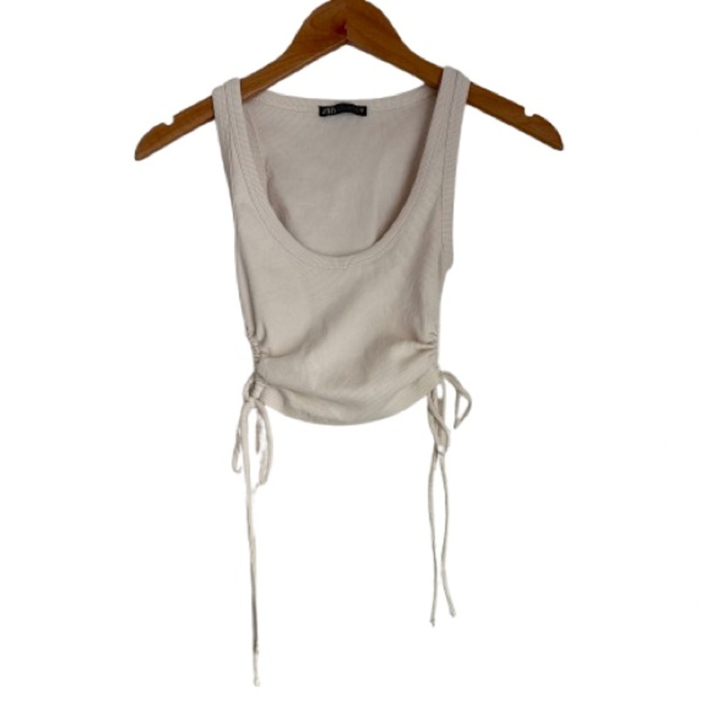 Zara ivory ribbed ruched adjustable gathered sides crop top tank size small